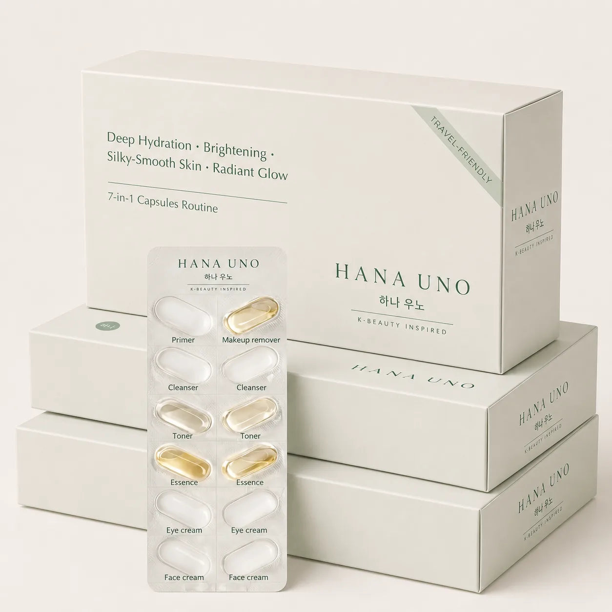 Pre-measured capsule skincare routine from HANA UNO for simple Korean beauty ritual